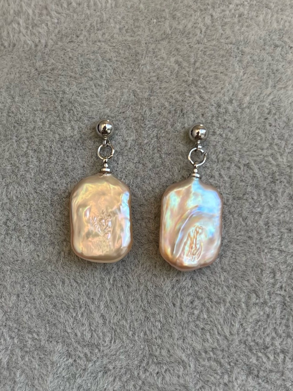 Freshwater Baroque Pearl Drop Earrings - Iridescent Orange 44